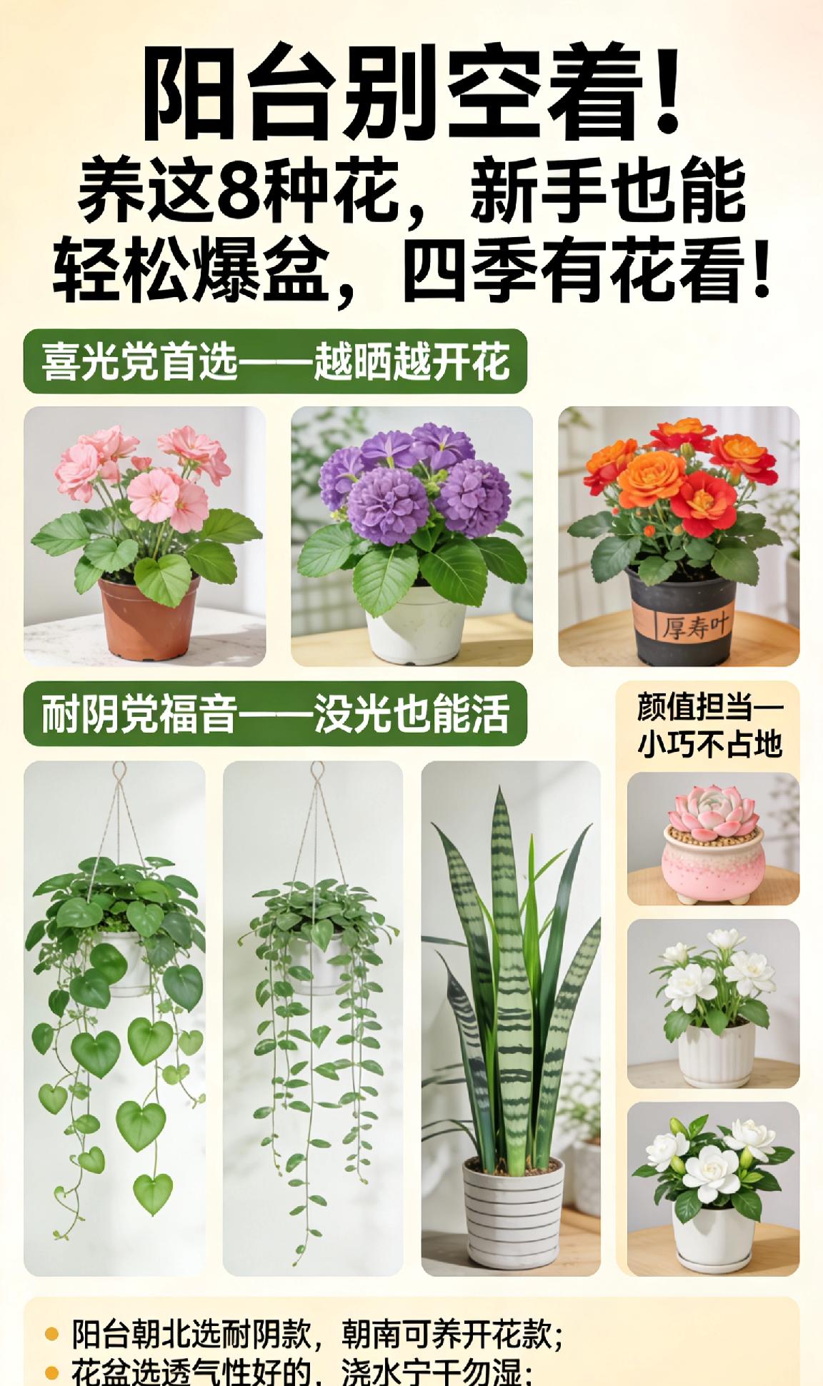 🌿阳台别空着！养这8种花，新手也能轻松爆盆，四季有花看！家里有个小阳台，别