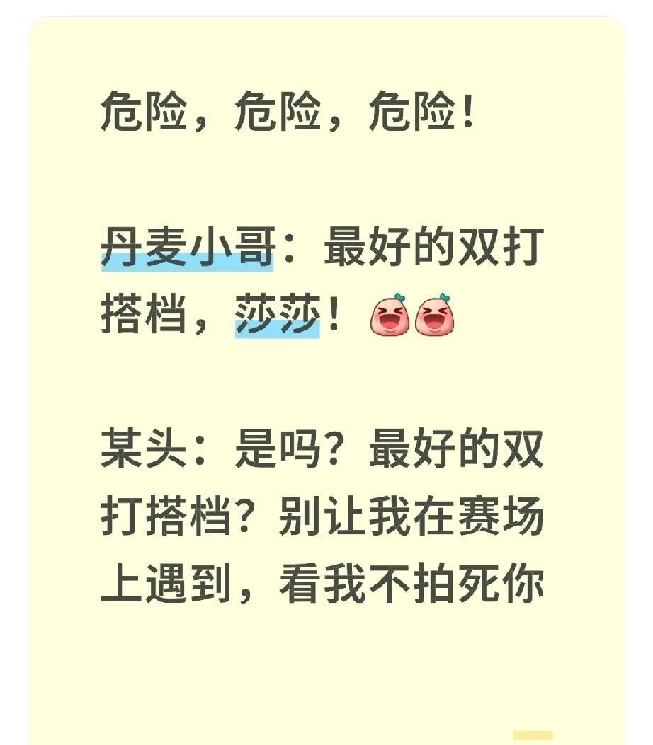丹麦小哥：最好的双打搭档，莎莎！某头：是吗？最好的双打搭档？别让我在赛场上遇到
