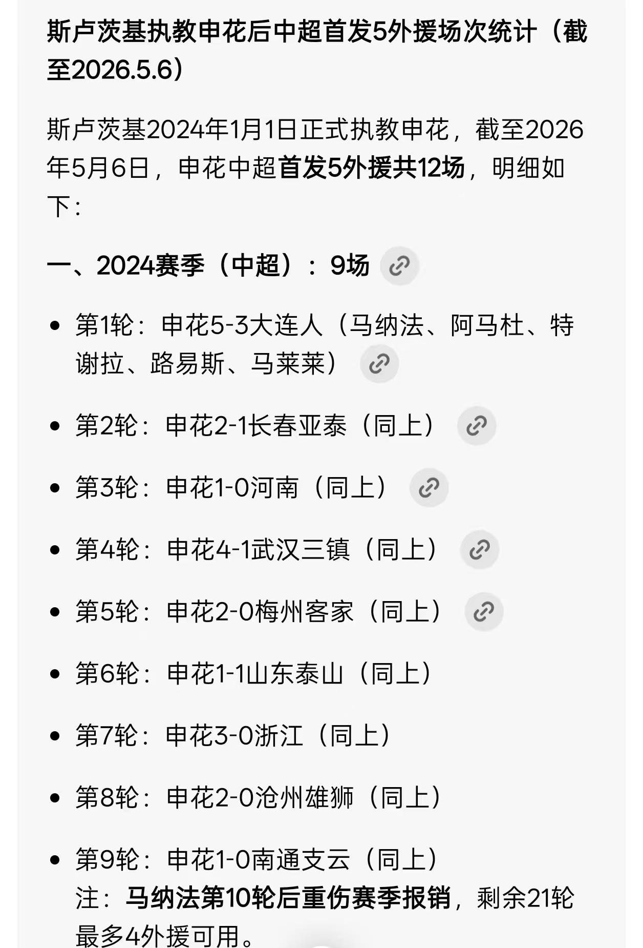 下面的二张图片是司机能用五外援比赛的场次，用数据说话，司机由于对内外援引进上没有