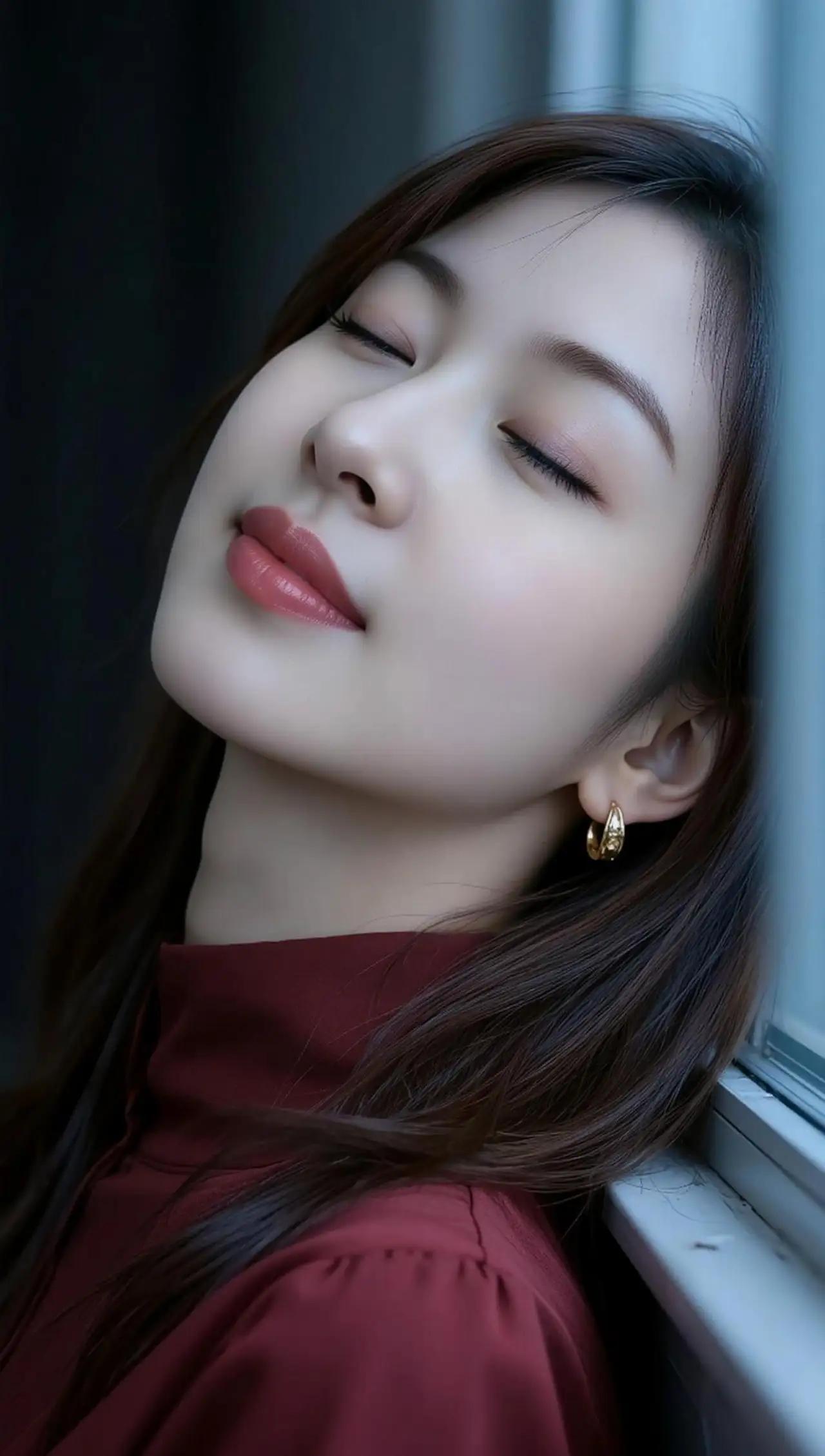 闭眼沉思，红唇轻启，岁月静好🍎💝🌺