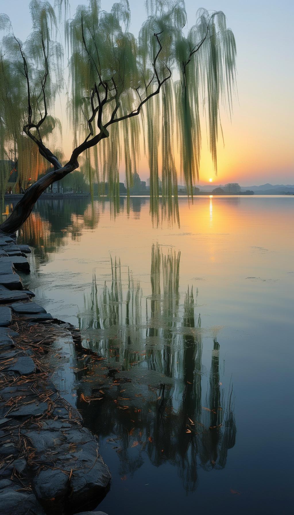 暮春闲叙风揉柳色落清塘，浅絮随风入晚窗。一抹斜阳裁暮色，半笺诗意寄韶