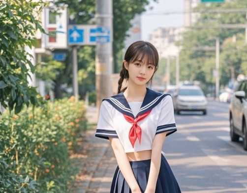 日系少女的纯欲诱惑水手服都遮不住的好身材