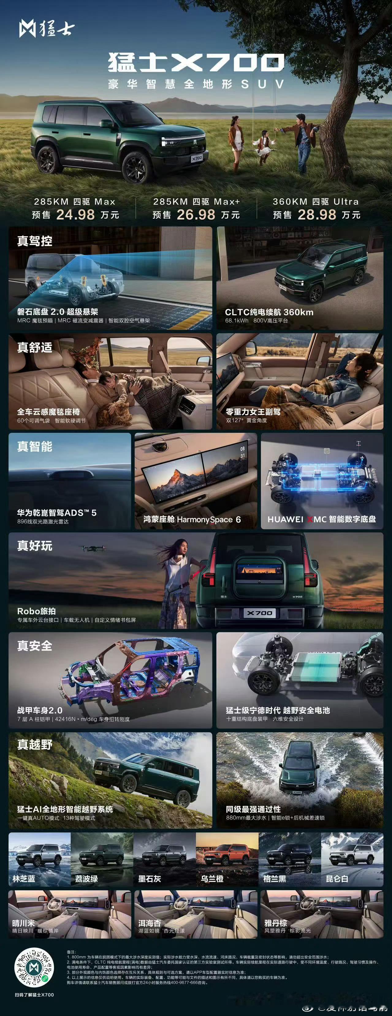 猛士X700，一台真正做到城市通勤+户外穿越两不误的方盒子。日常就当家用SUV开，800V插混，纯电