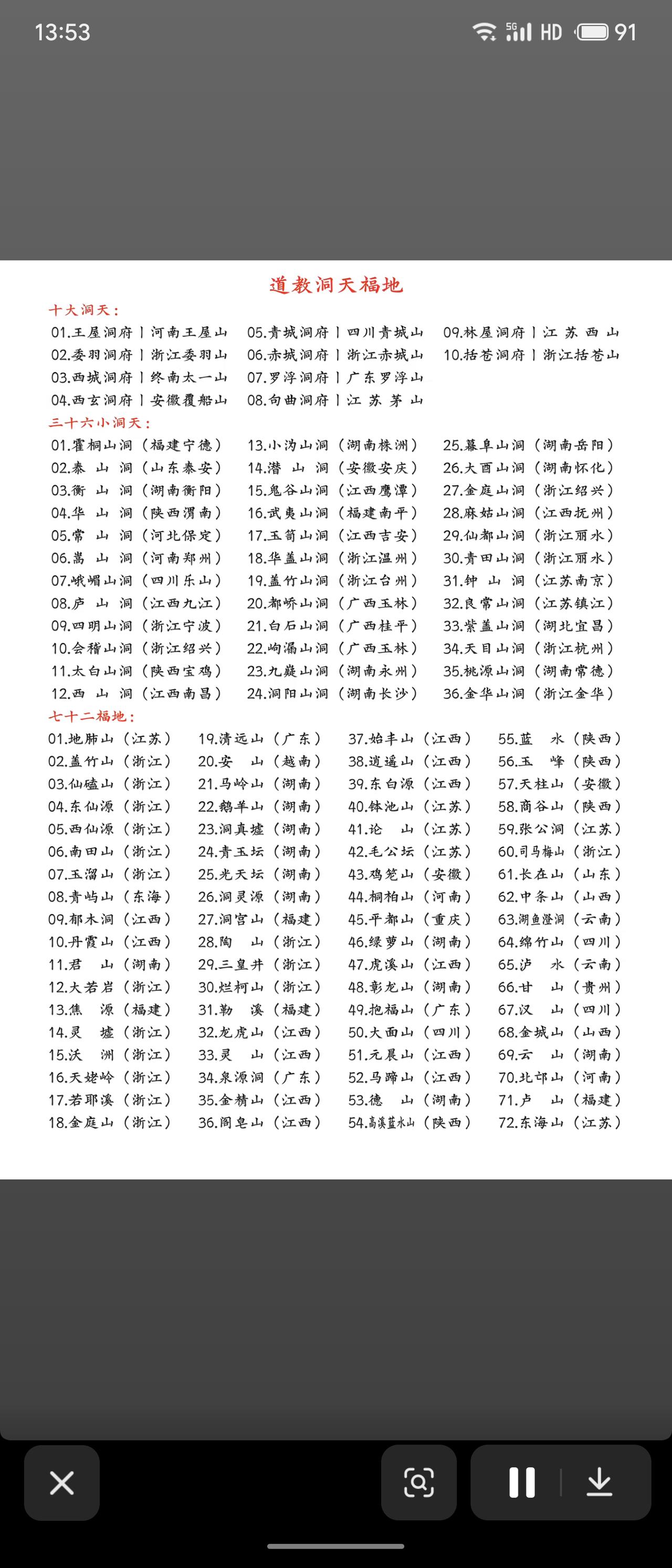 十大洞天多为名山大川，如王屋山、青城山、罗浮山等，被视作“上天群仙所居”。三十六