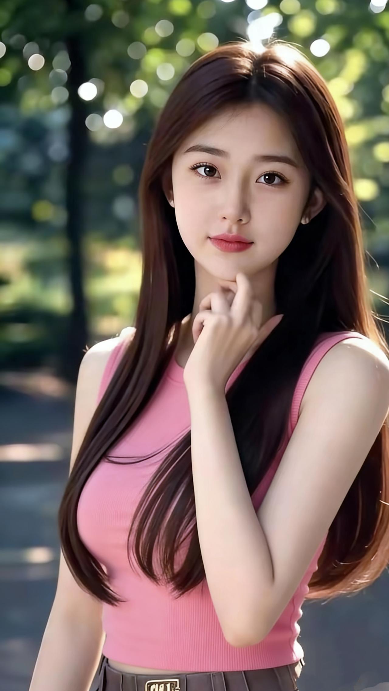 《夏林裹粉，风里轻柔》晴日的林径漫着树影的温，风卷着叶香拂过时，她立在光斑