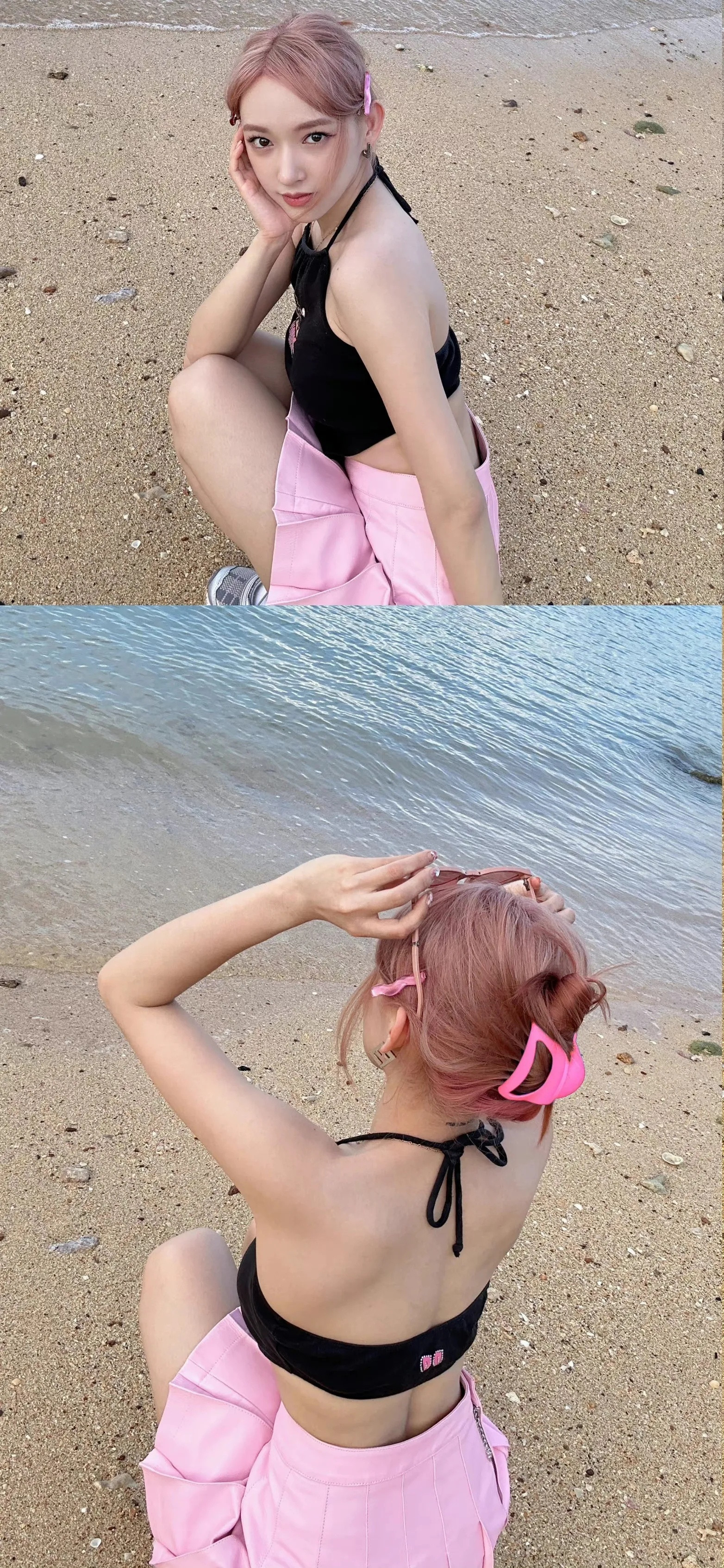 程潇写真壁纸：甜美的小粉裙穿搭​​​