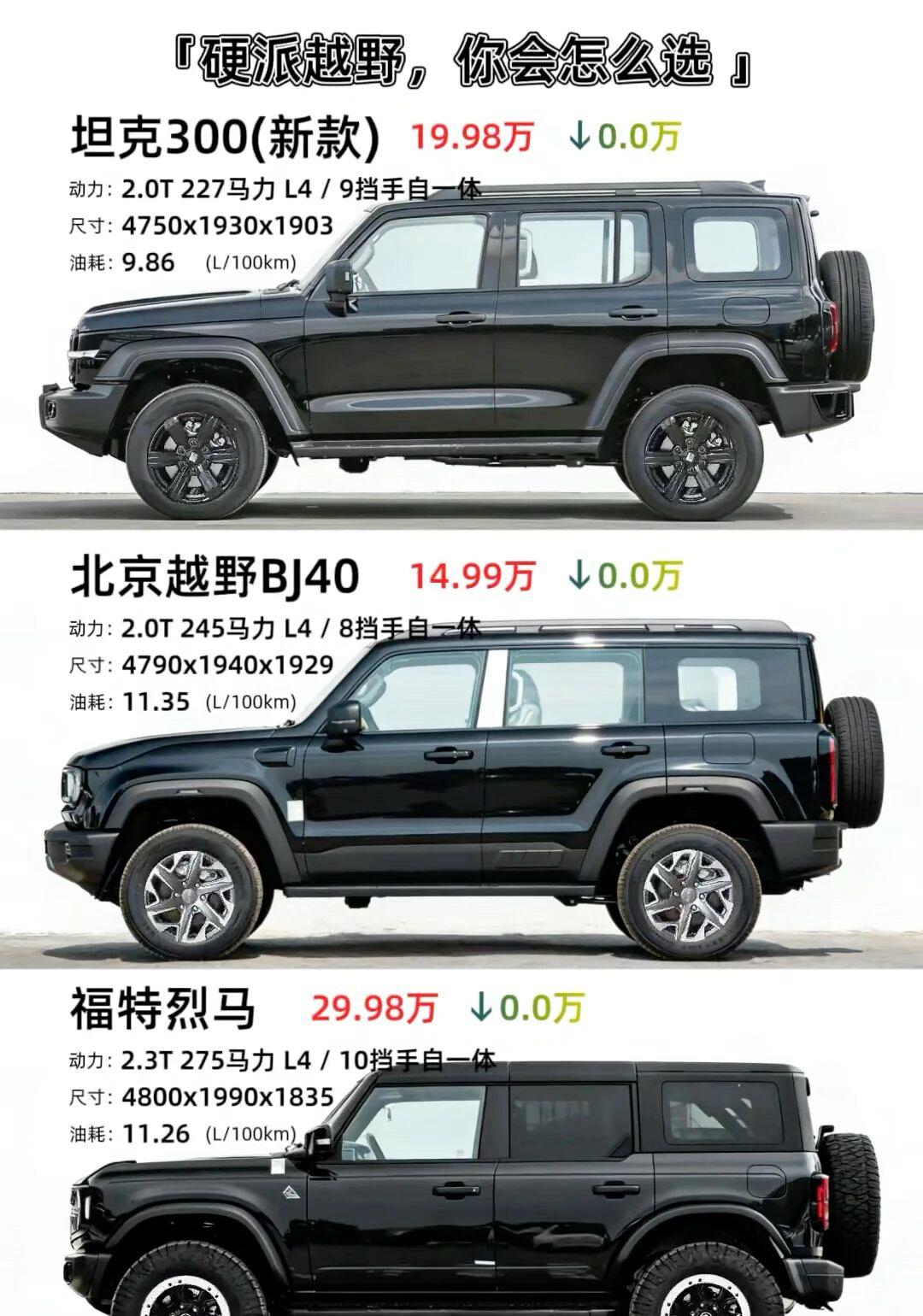 坦克300/BJ40/烈马同台，硬派怎么选？三台纯燃油方盒子，三种越野生活。