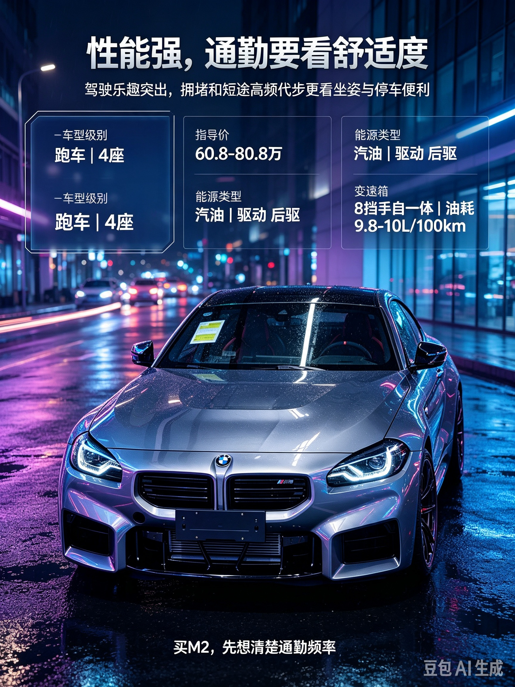 宝马M2是硬核后驱小跑车，直六发动机动力狂暴，底盘紧致，操控乐趣拉满，开着很有激情。但它偏运动取向，