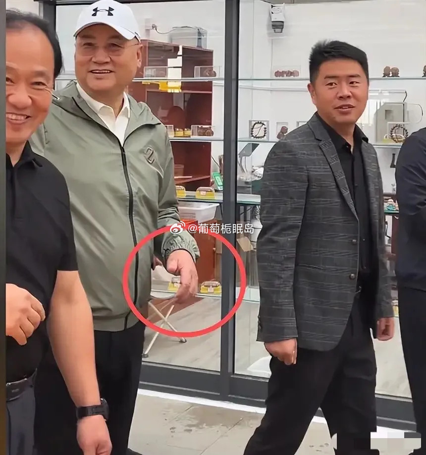 73岁迟重瑞和继子逛街，满脸笑意精神好，左手半握很僵硬不太自然像是被拴住了……