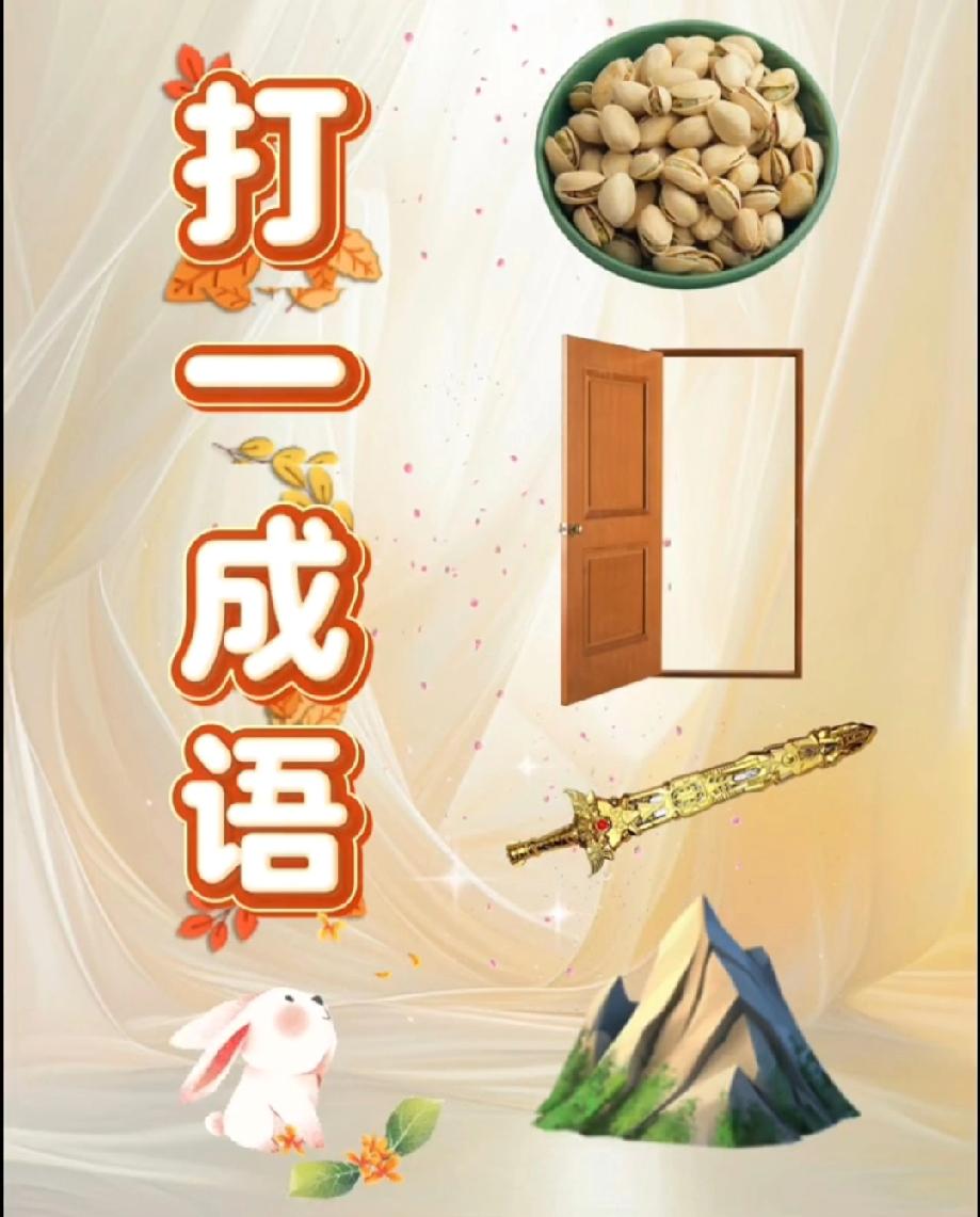  开心果+开门+宝剑+山，这成语我赌你一猜就中！信不信？
