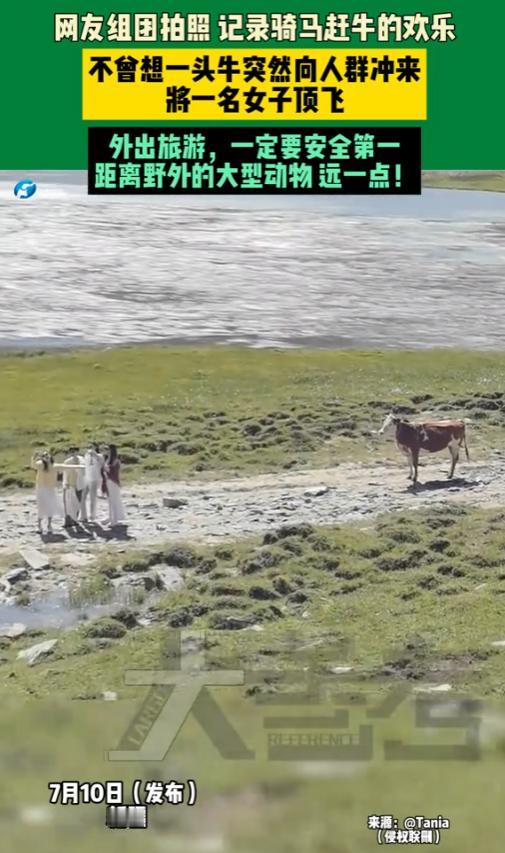“悲剧还是发生了！”2025年7月，新疆，一女子和朋友在野外拍照，记录骑马赶牛的