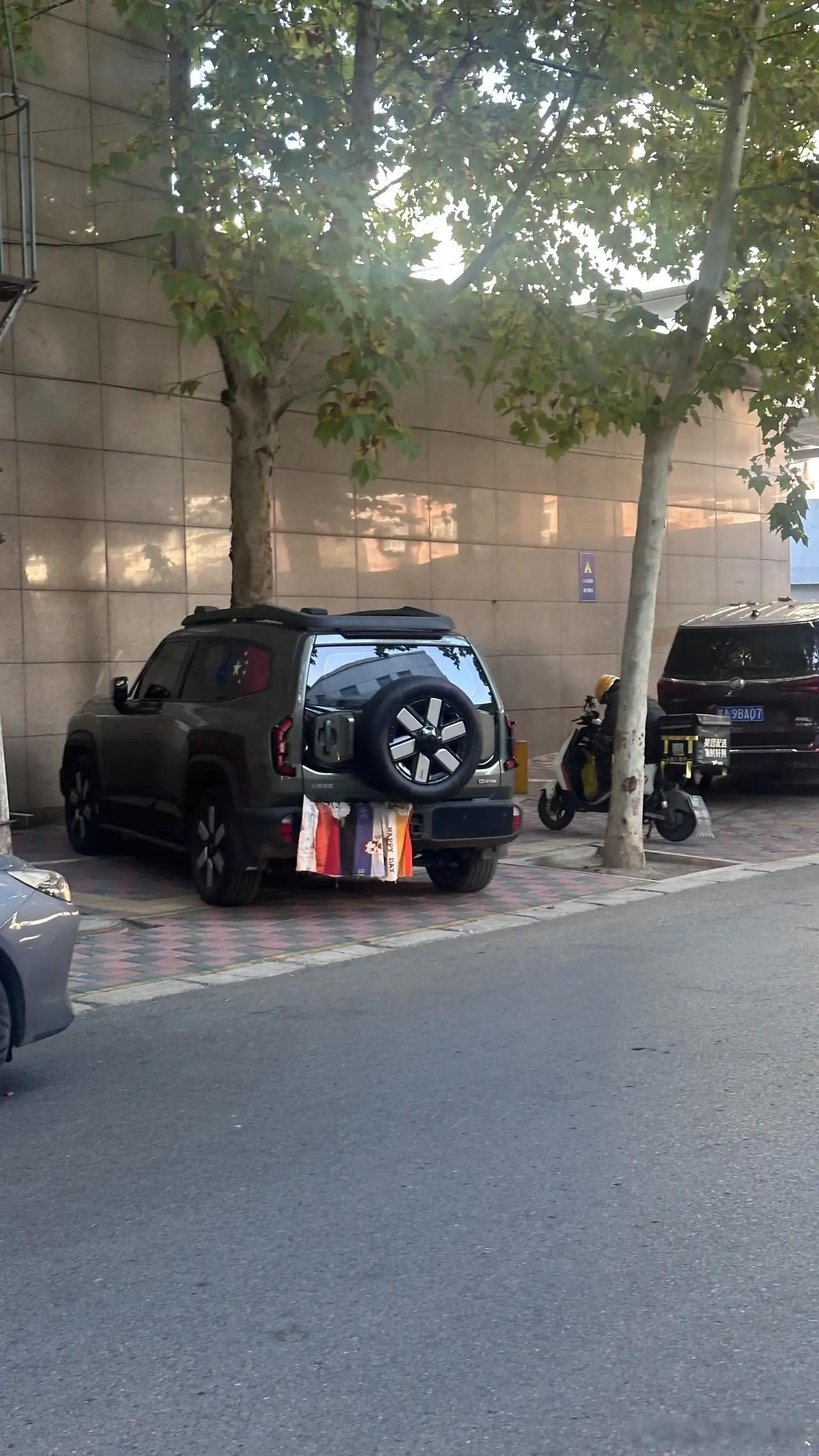 这位车主也是个狠人，停车时把车牌遮了个严严实实，不知情的怕不是以为那是什么新潮装