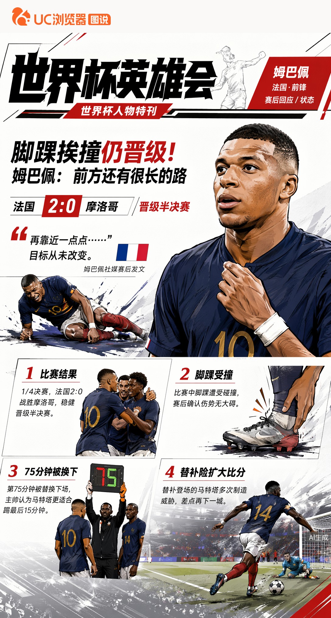 脚踝挨撞仍晋级！姆巴佩冷静回应：前方还有很长的路