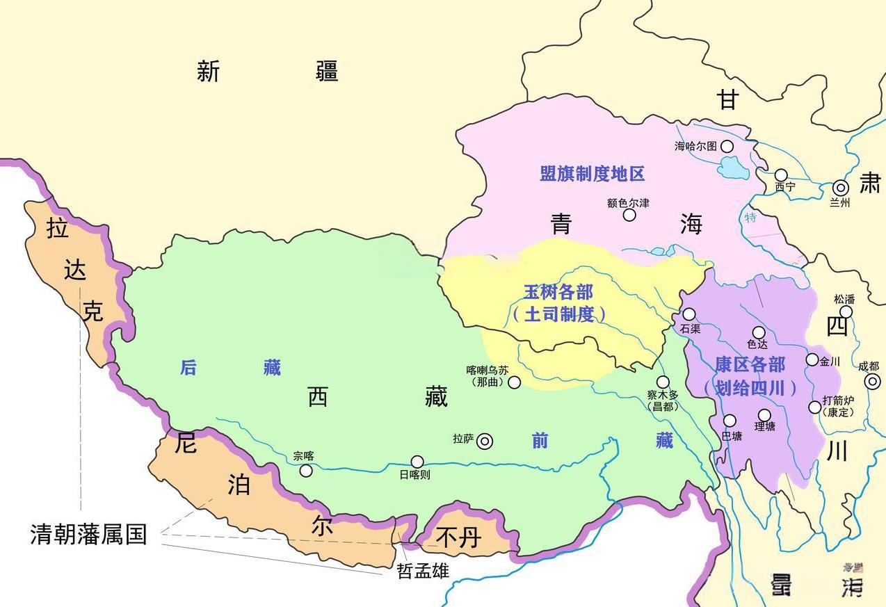 青藏高原的行政区划格局是清朝才奠定的。在清朝之前，青藏高原没有系统的行政区划，比