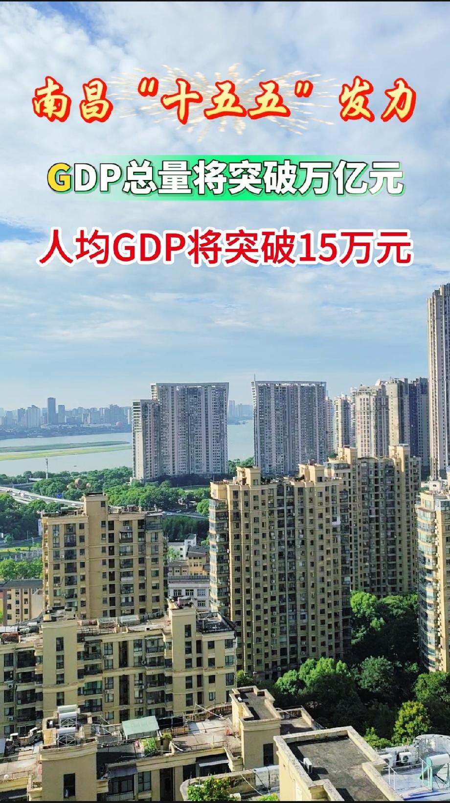 南昌“十五五”发力GDP总量将突破万亿元，有望突破1.1万亿元！人均GDP将