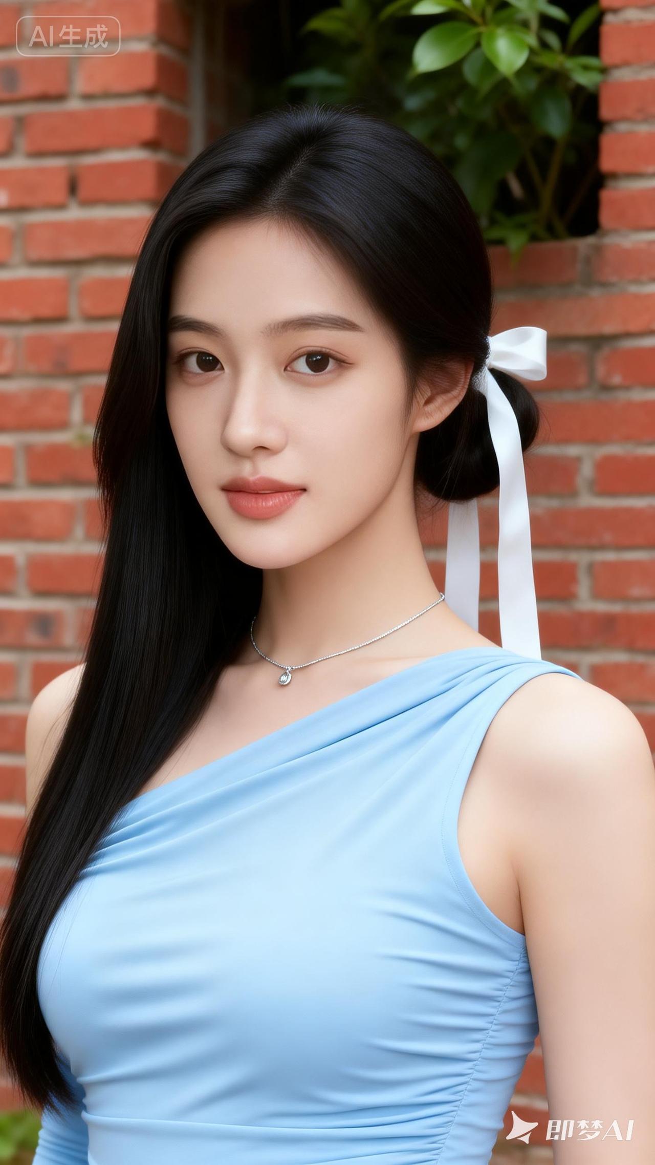 清新自然，少女心满满，蓝裙与红砖的完美搭配，尽显优雅与甜美。