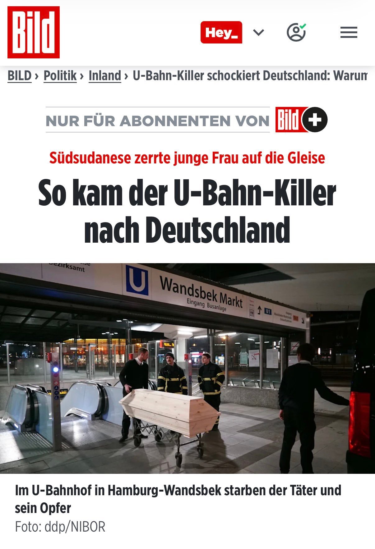 2026年1月29日晚22时许，德国汉堡万兹贝克市场地铁站（U1线），一名25岁