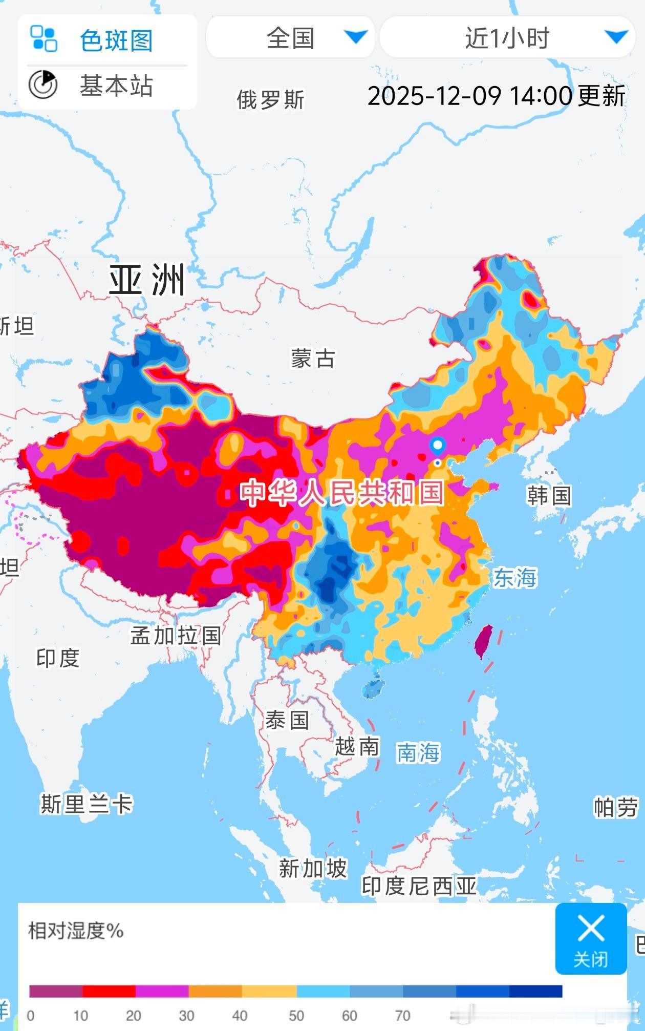 【降水和干燥】今天青藏高原依然非常干燥。下午拉萨相对湿度9%，日喀则只有3%。今