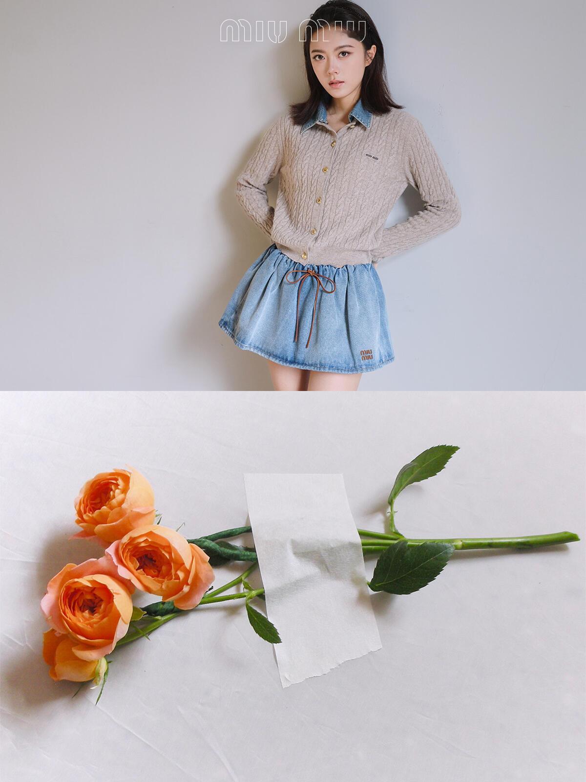 品牌大使赵今麦演绎MiuMiu26七夕系列，鲜花簇拥，浪漫环绕，明媚又灵动M