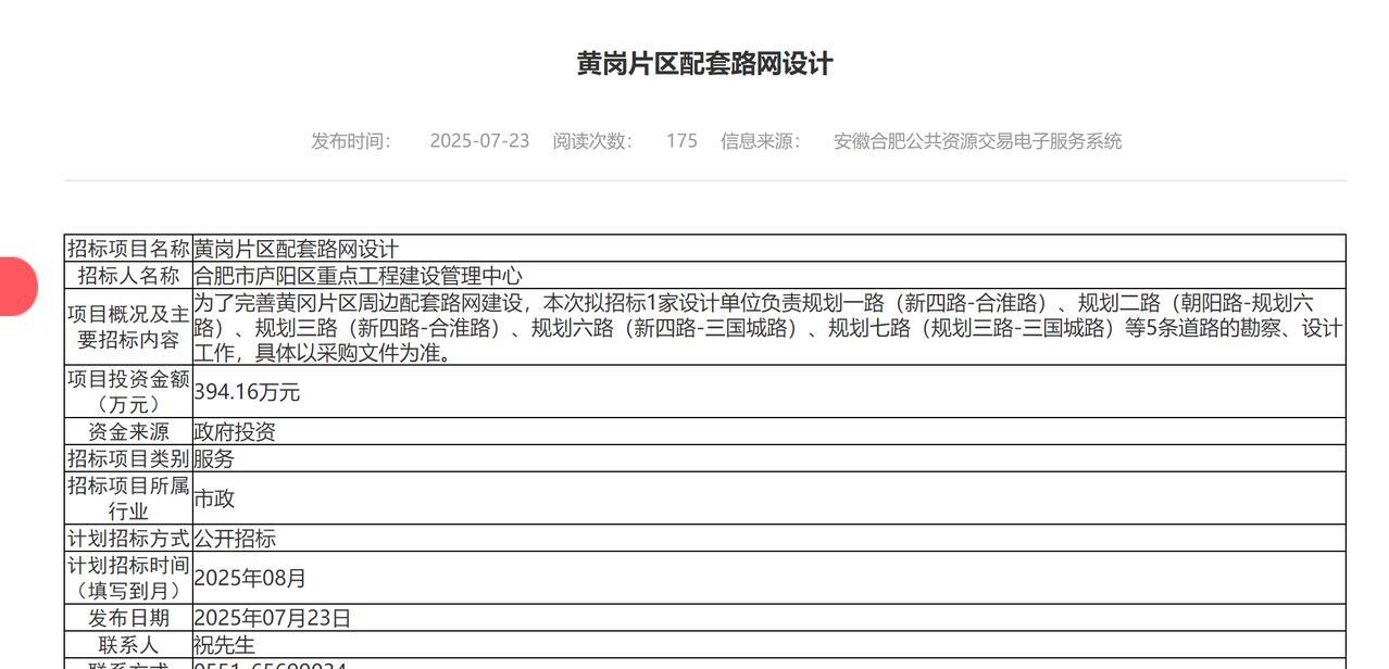 合肥庐阳区黄岗片区配套路网设计。这个地方是要建个黄岗科技产业园项目，承接合肥未来