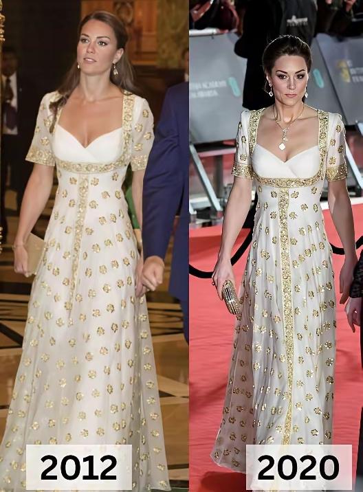 裙子没有变！凯特却变了！这件金色的礼服，凯特时隔八年再穿，依然惊艳，礼服没变，
