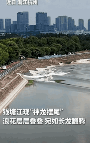 无人机拍到的画面让人看傻了。钱塘江上又出怪浪，这次不是普通潮水，而是一股水流