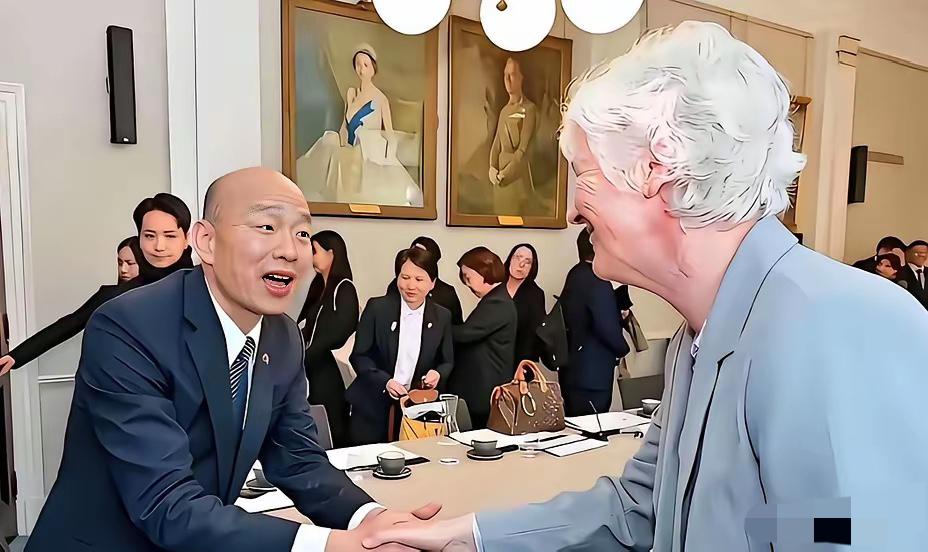 韩国瑜也是70岁的人了，仍旧改不了卑躬屈膝的舔狗姿态，见了佩洛西比见了亲妈还亲。