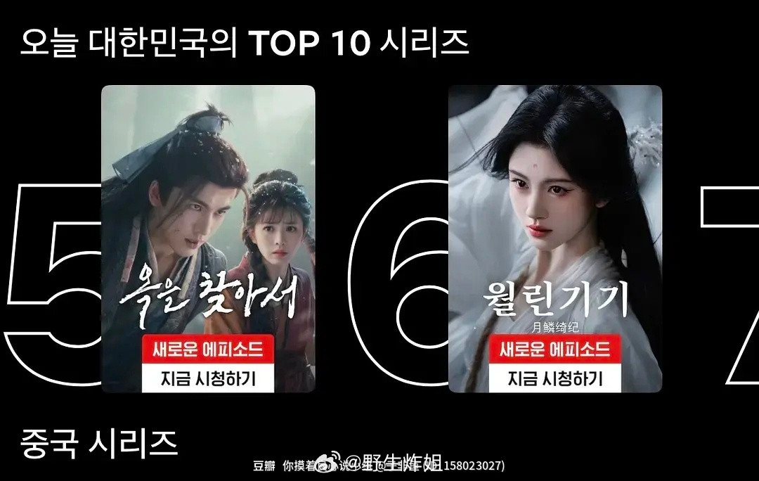 月鳞绮纪韩国网飞已进入前十，排名第六封面是大大的鞠婧祎