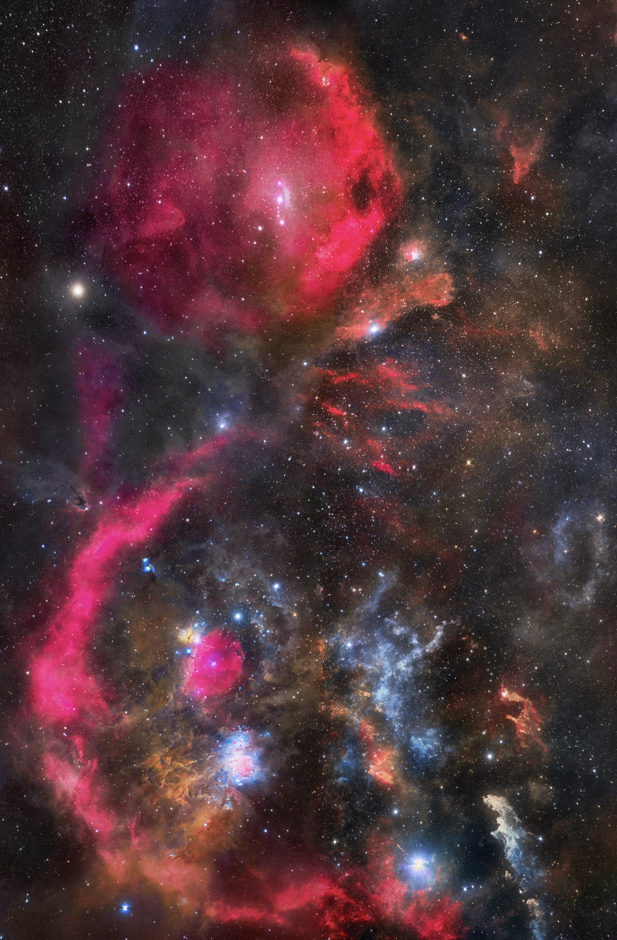 睡前来欣赏一下超大全景的猎户座大星云吧。前前后后拍了一个月，1亿像素的...