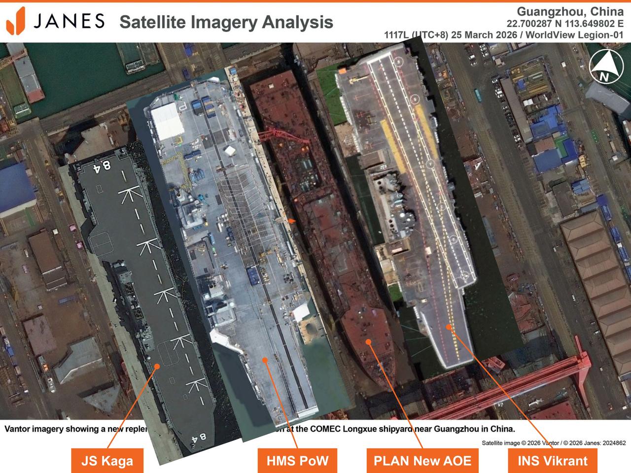 将新超大补给舰与其他国家的航母对比一下，273米仅比6.5万吨的“威尔士亲王”号