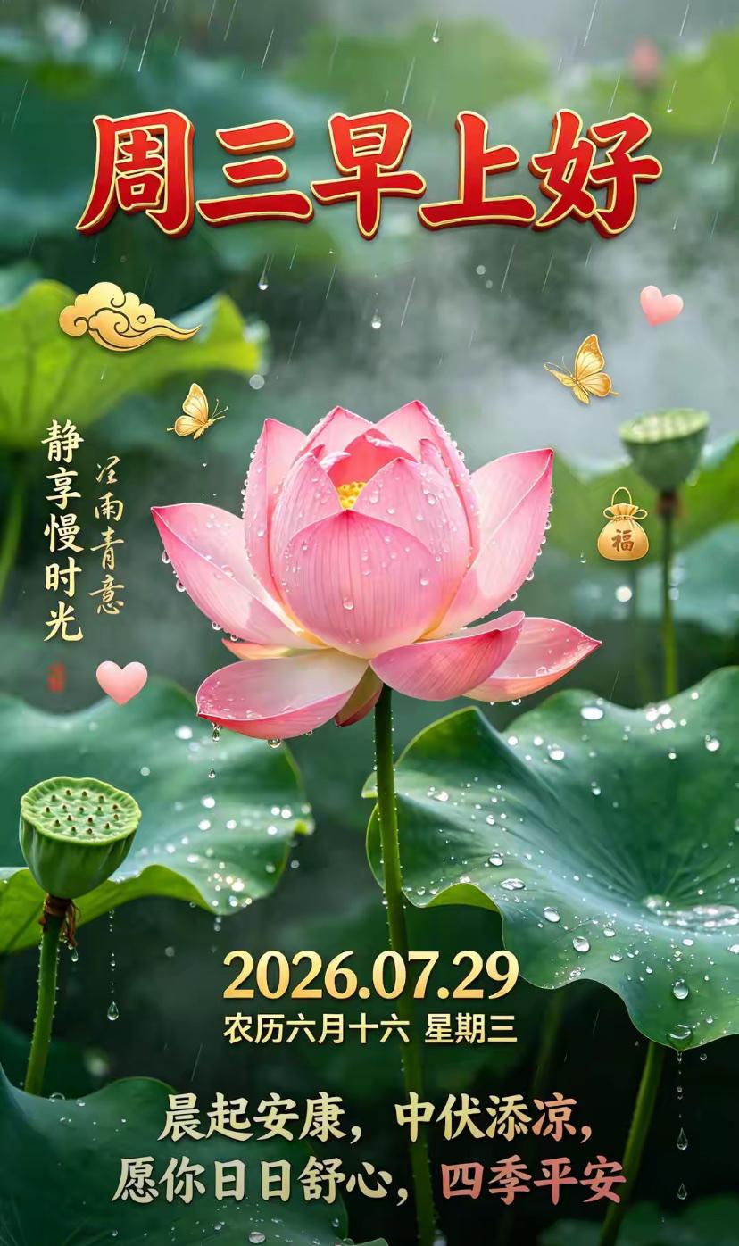 🌺2026./7月29日，周三安好，荷风消暑，伏天寻静🌺☘️🌅晨光温柔