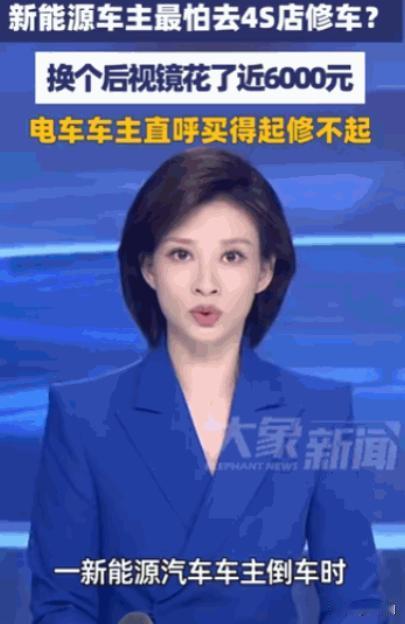 “真是修不起了。”一位新能源车主仅仅因为倒车时不慎剐蹭了一下后视镜，就收到了一张