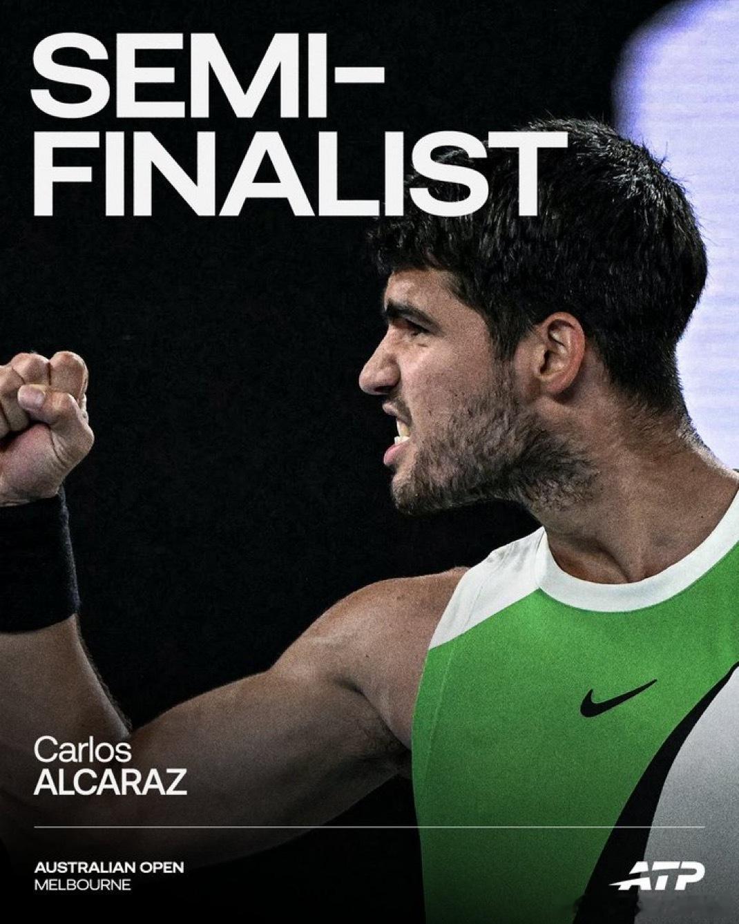 阿尔卡拉斯3:0德米纳尔（7-56-26-1）✅首次晋级澳网半决赛。✅20