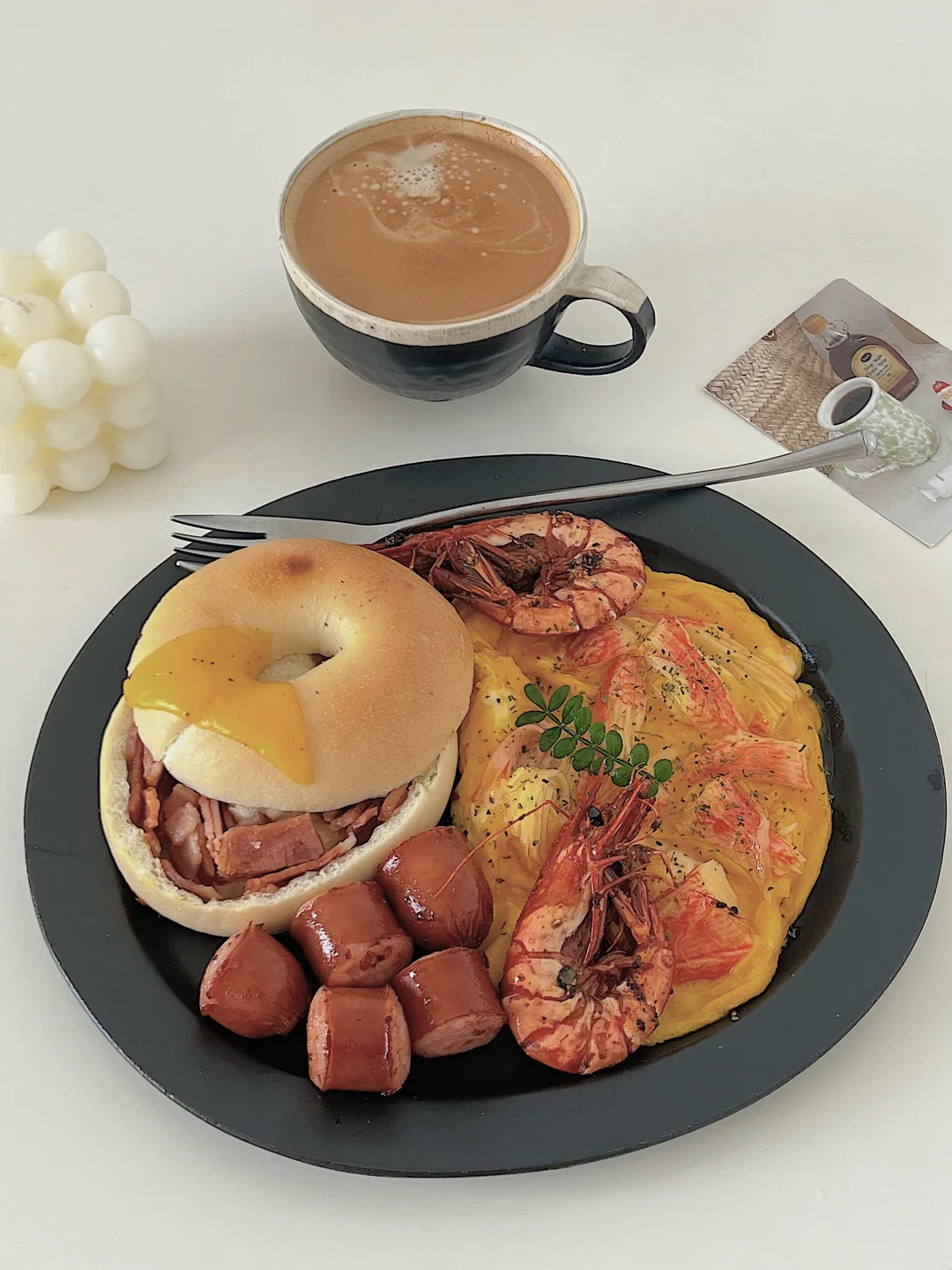 早餐⭐️|培根贝果蟹柳滑蛋早餐拼盘🍽️