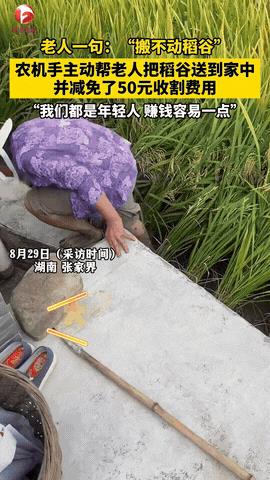 “眼泪止不住了！”湖南张家界，一农机手给老人收割稻谷时，发现农田里只有她一人，询