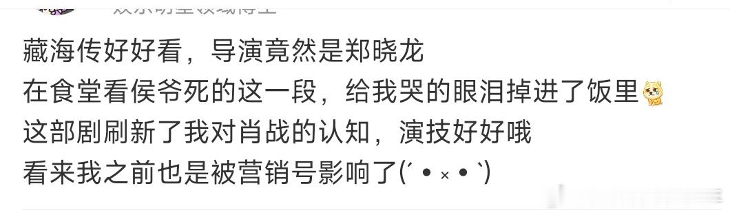 网友看《藏海传》说好好看，这部剧刷新了对肖战的认知，演技好好哦，自己之前也是被
