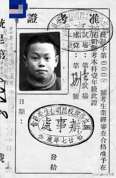 杨振宁先生考大学时的准考证，还有读大学时的学籍卡，都成了珍贵的文物，这张准考证是