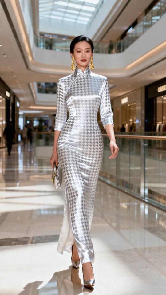 逛商场的旗袍女子。旗袍旗袍美女