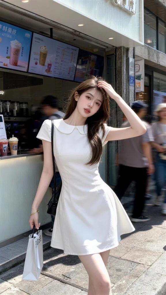 收腰小白裙女生白连衣裙夏日穿搭白色连衣裙小白裙裙夏季纯白连衣裙