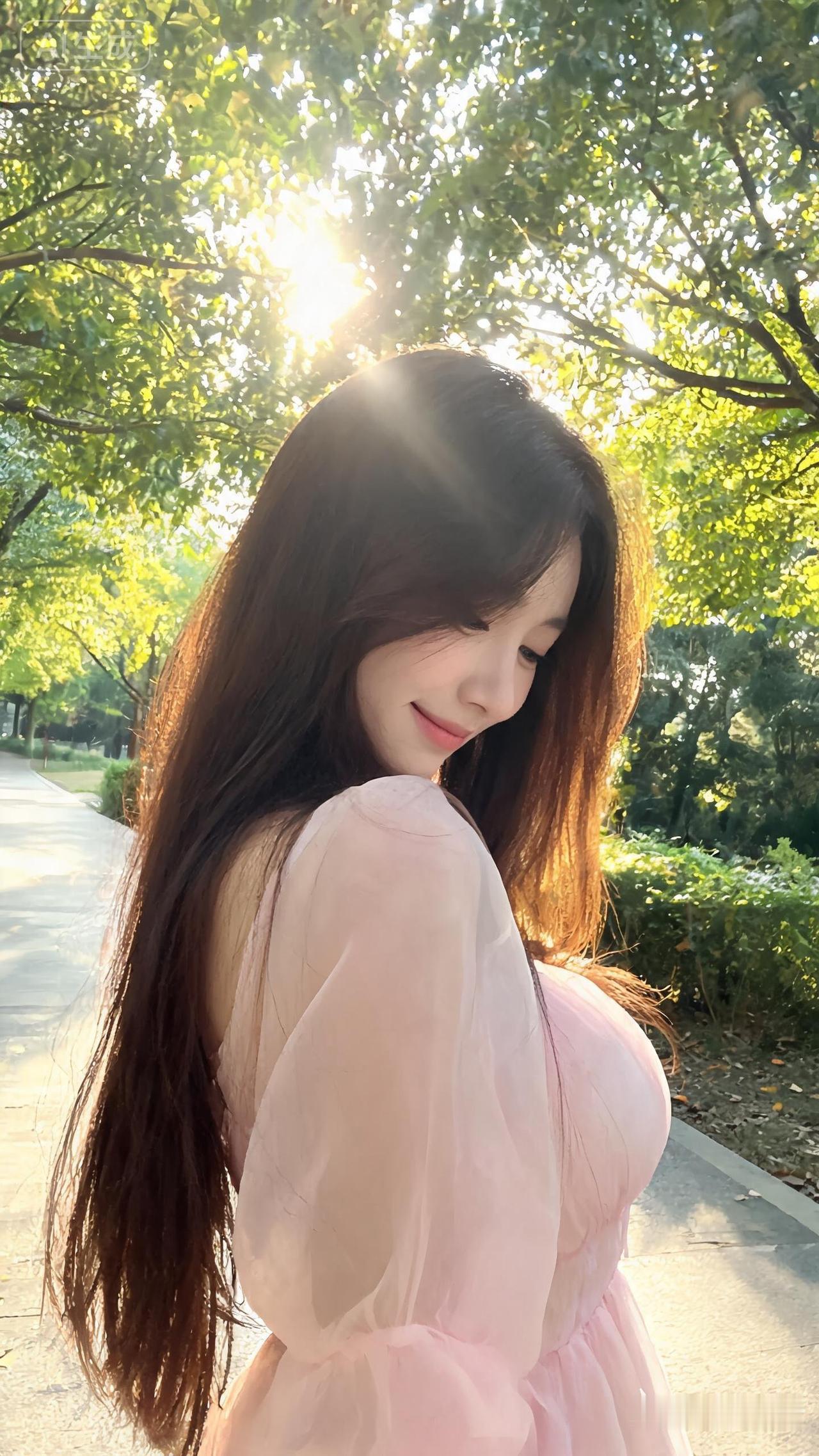 夏日生活打卡季阳光下的温柔微笑，粉色裙摆随风飘扬。