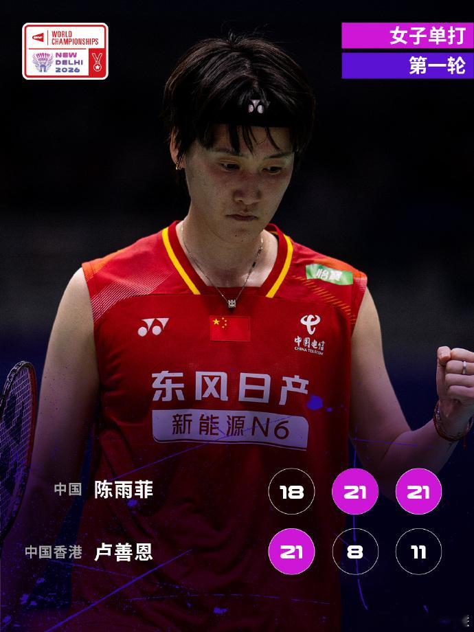 陈雨菲世锦赛开门红陈雨菲2比1卢善恩2026年羽毛球世锦赛女单首轮，陈雨菲2比
