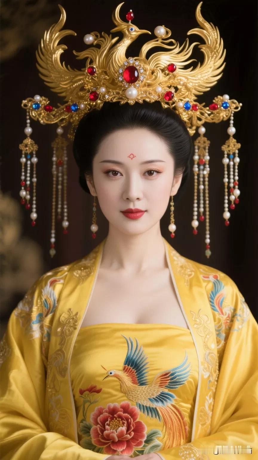 穿越千年的东方美人，华丽金冠，惊艳绝伦！张立启原创书画AI作品古仕女发髻集锦首发