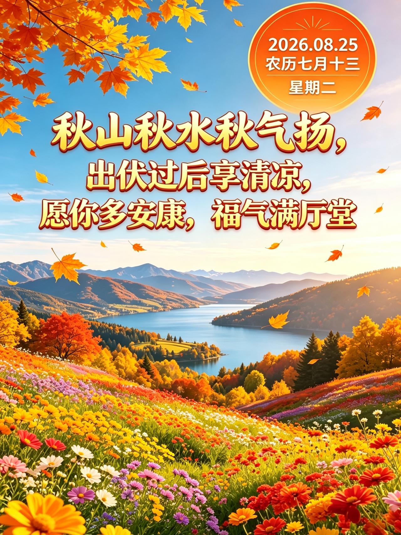 🌹❤️💐三伏渐渐远去，秋天款款走来，不问秋水深浅，只为今后不烦，来到秋季时节