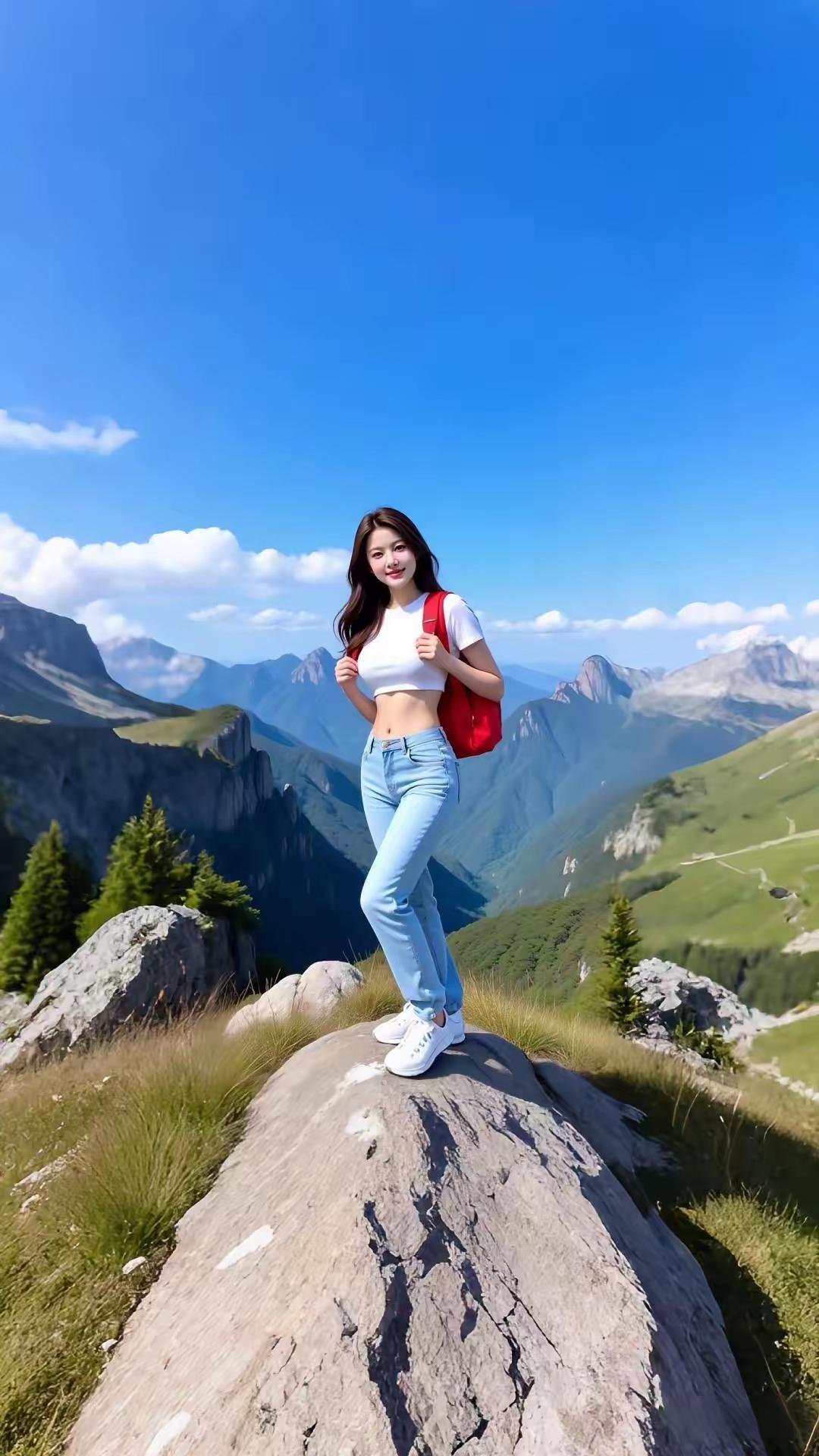 徒步旅行，背上行囊，探索山间美景！🏞️💃🏻