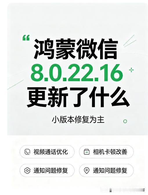 鸿蒙版微信8.0.22.16内测新版本来了！本次为小迭代内测更新，无全新大功
