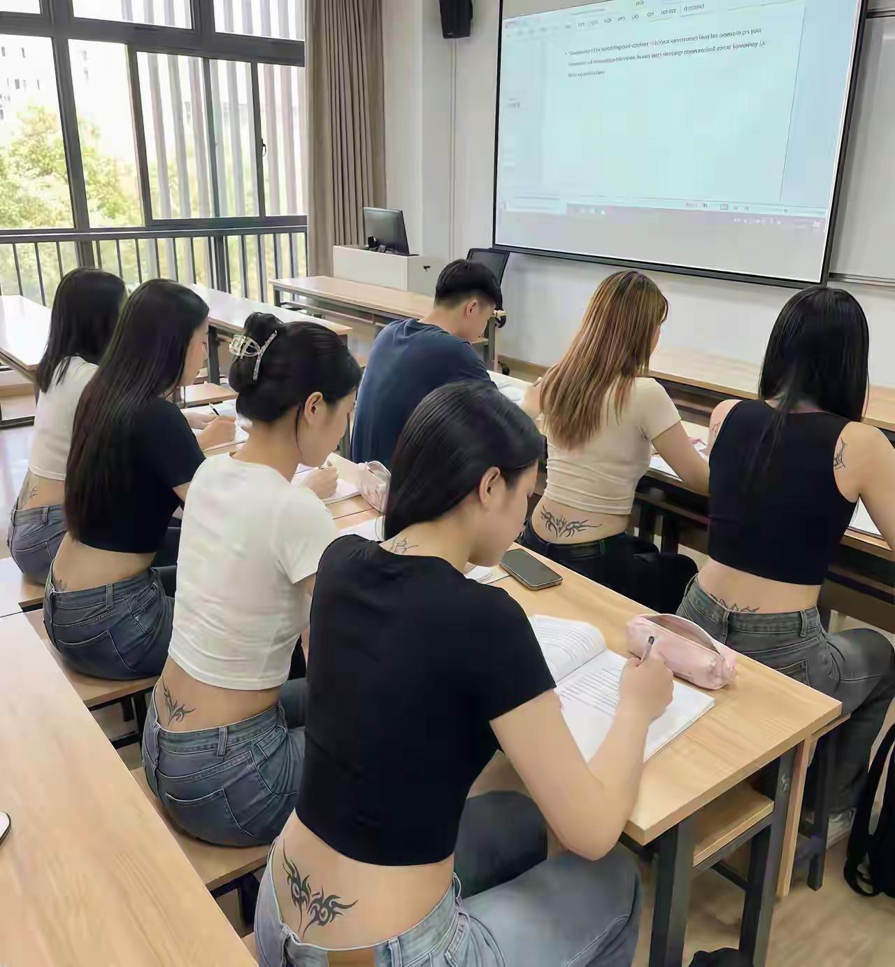 这是在培训什么呢？为什么每个人的后面都有一个翅膀纹身呢？这是标识吗？