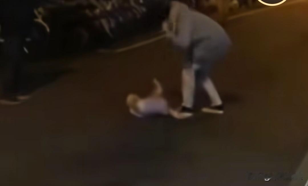 一只小柯基在路上惨遭主人踩踏前脚，还被对方用棍子不停地抽打，打得遍体鳞伤。随后，