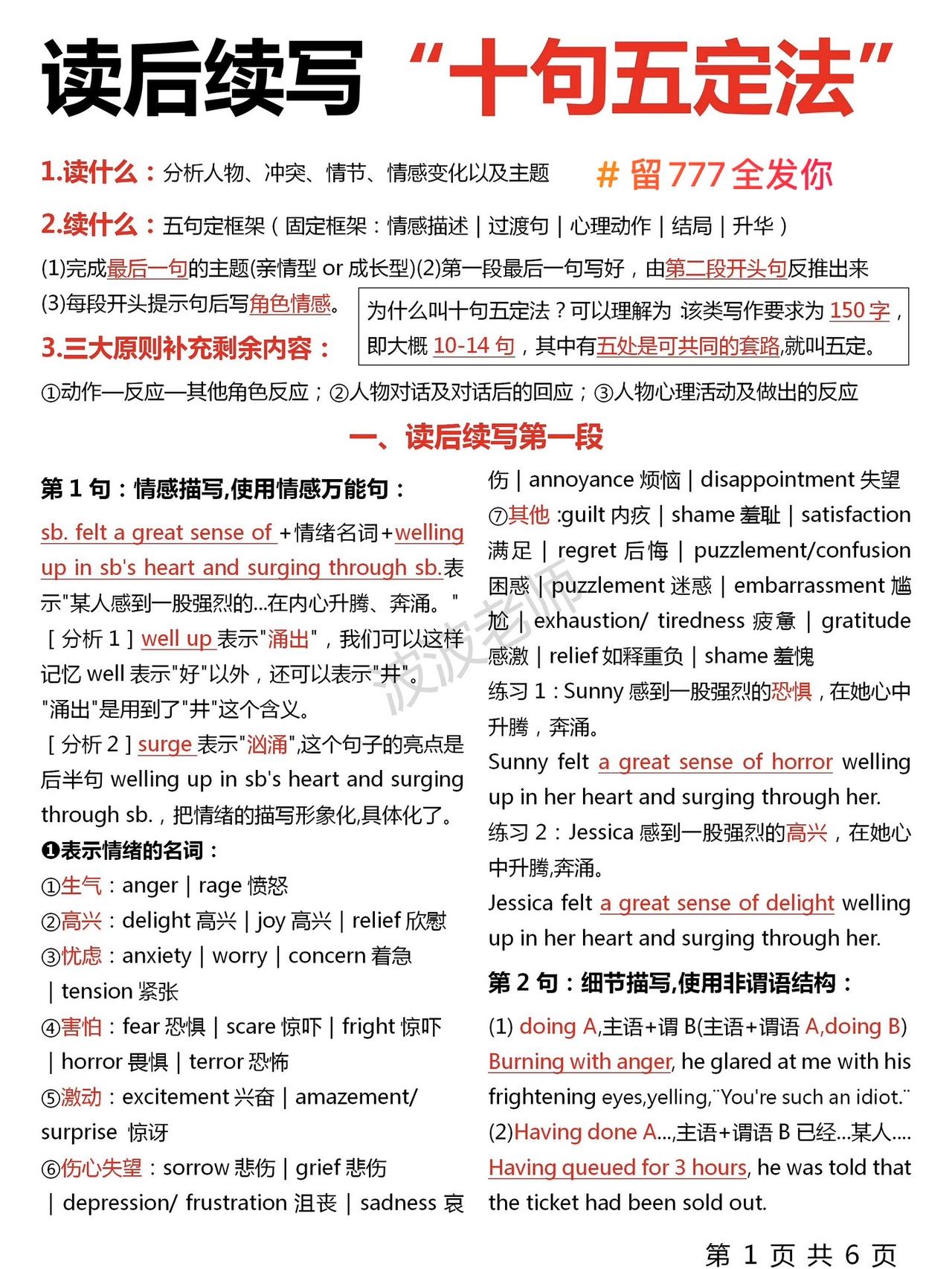 英语读后续写！十句五定法！背会直接默写！读后续写“十句五定法”学会考试！英语