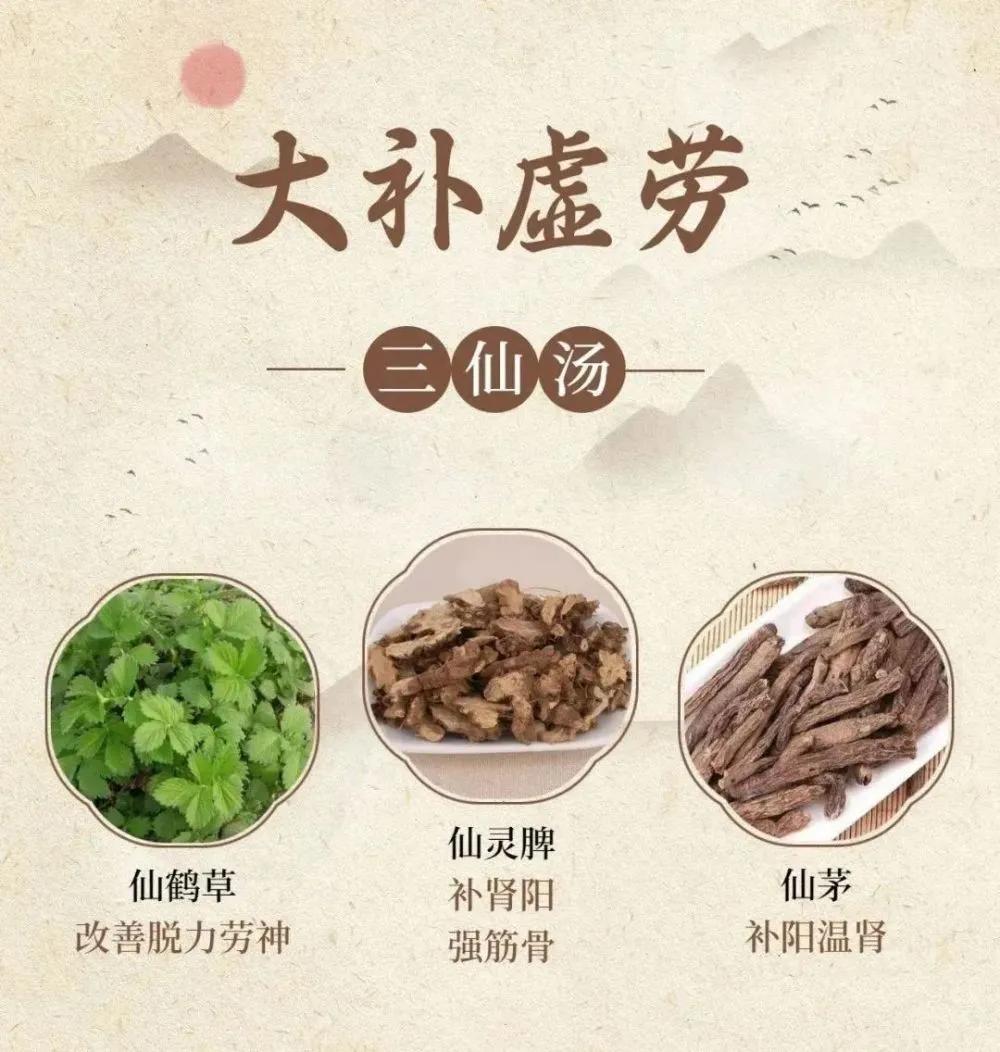 扶正补虚，三仙汤！临床主要用于扶正补虚，益气提神（人称打了鸡血），此三味药物