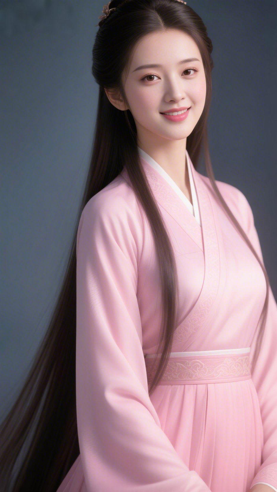 《粉襟承雅，古意含柔》浅光轻覆襟袖时，她立在素影间，粉纱襦裙裹着温雅的软，